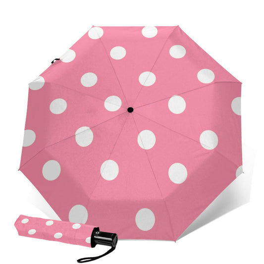 Pink Polka Dots Printed Travel Umbrella