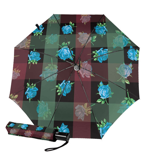 Small Compact Umbrella With Plaid And Rose Inside