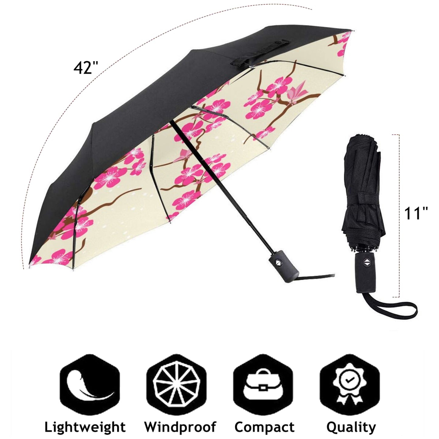 Plum Blossom Design Inside Automatic Foldable Umbrella