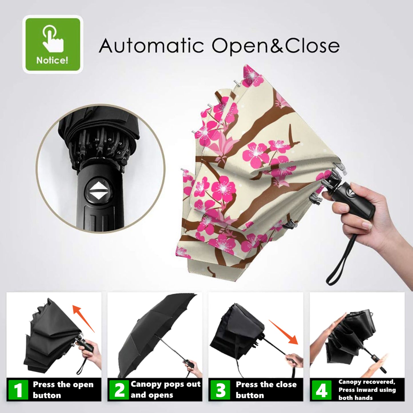 Plum Blossom Design Inside Automatic Foldable Umbrella