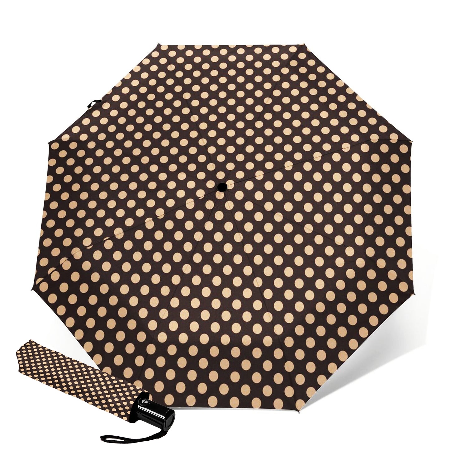 Beige Polka Dot Automatic Open Close Foldable Umbrella