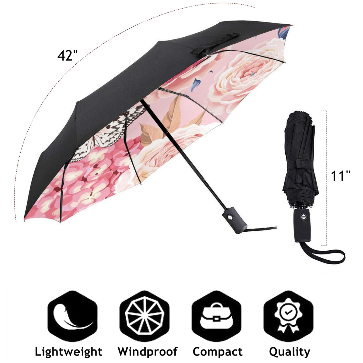 Small Compact Umbrella With Flower And Butterfly Inside