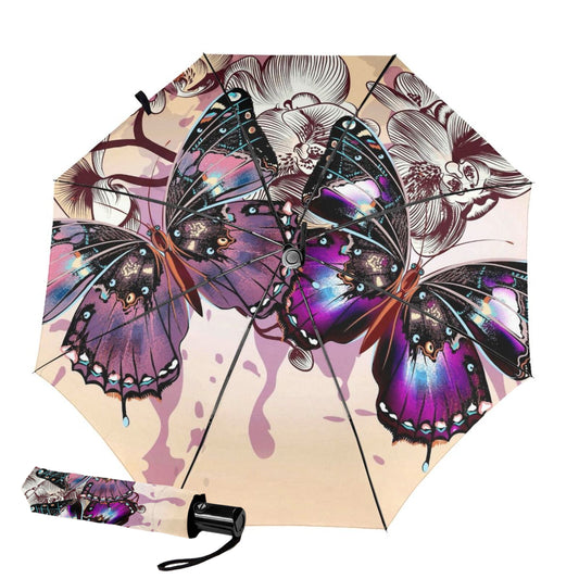 Purple Butterfly Print Inside Foldable Umbrella