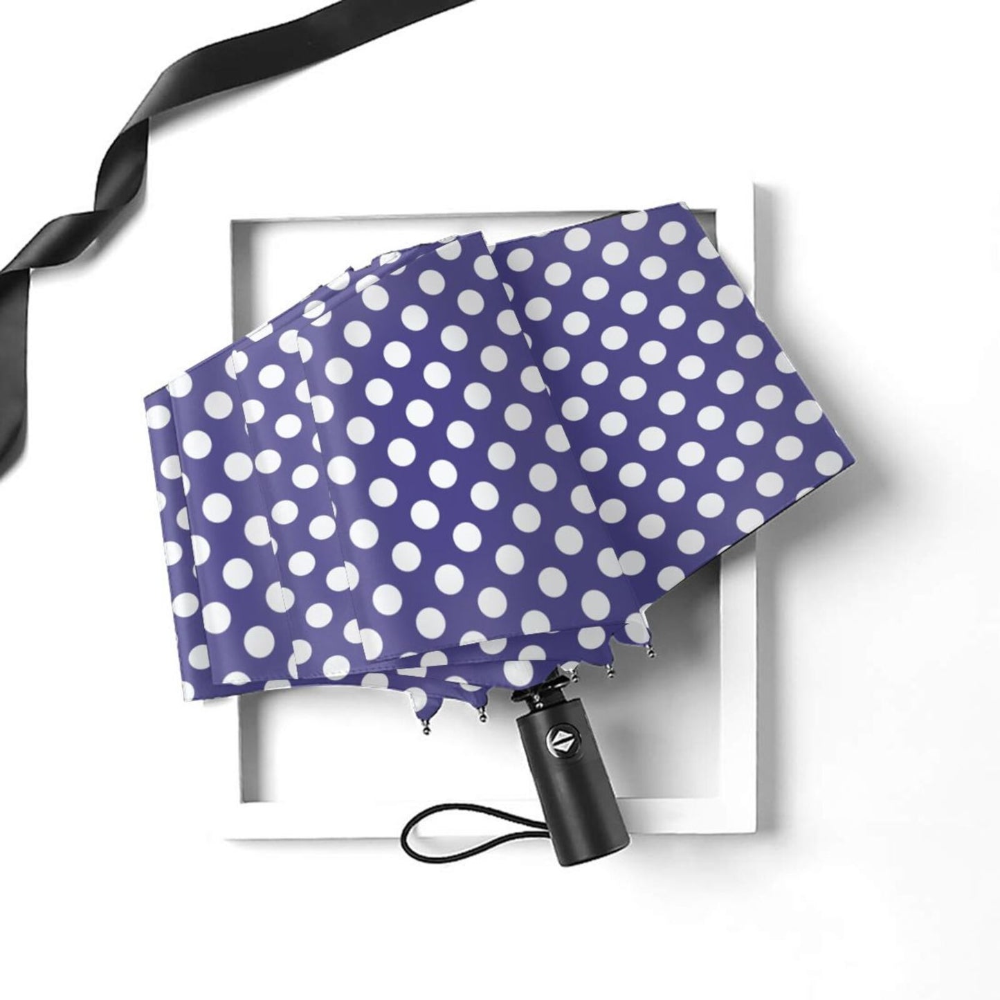 Purple With White Polka Dots Compact Umbrella