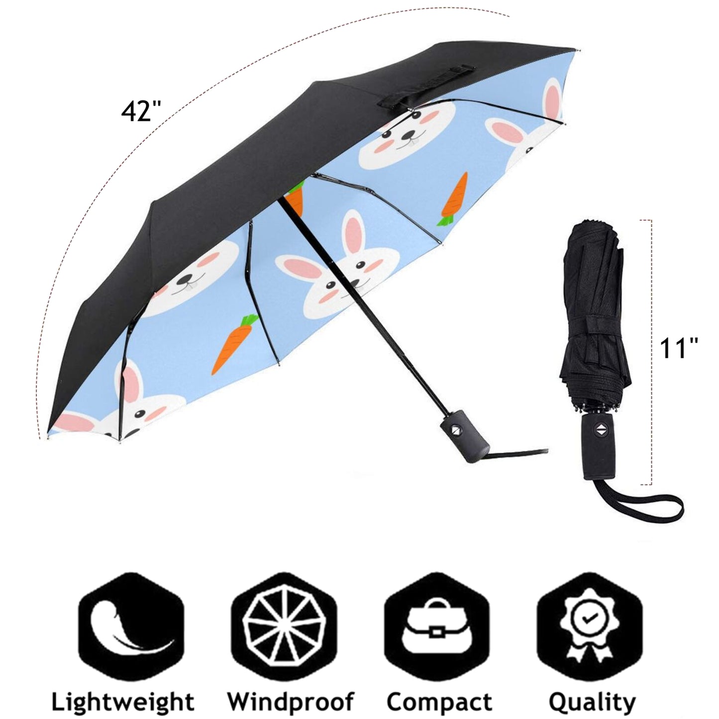 Funny Rabbits Design Inside Small Compact Umbrella