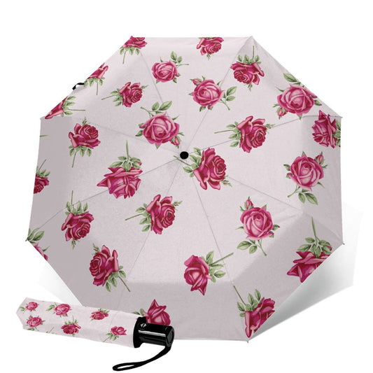 Red Floral Folding Umbrella For Women