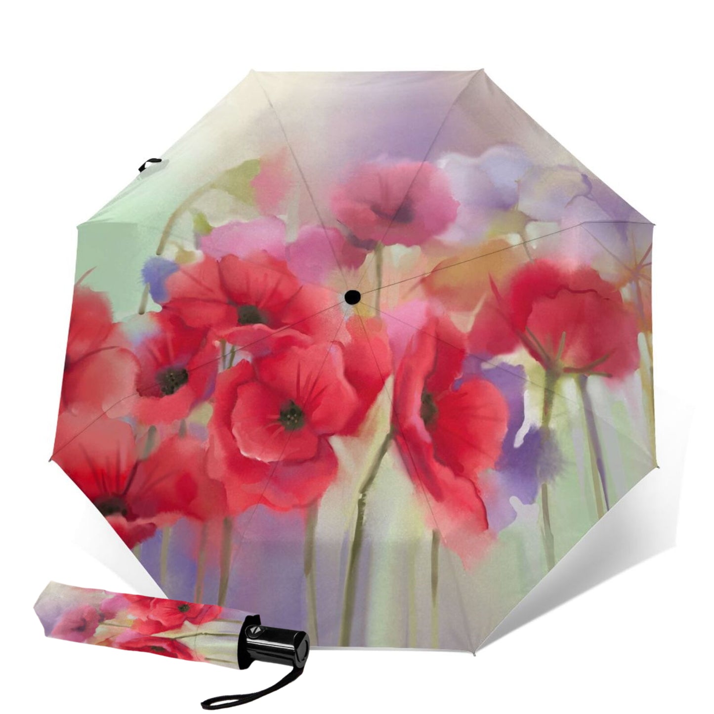 Red Flower Foldable Umbrella For Women