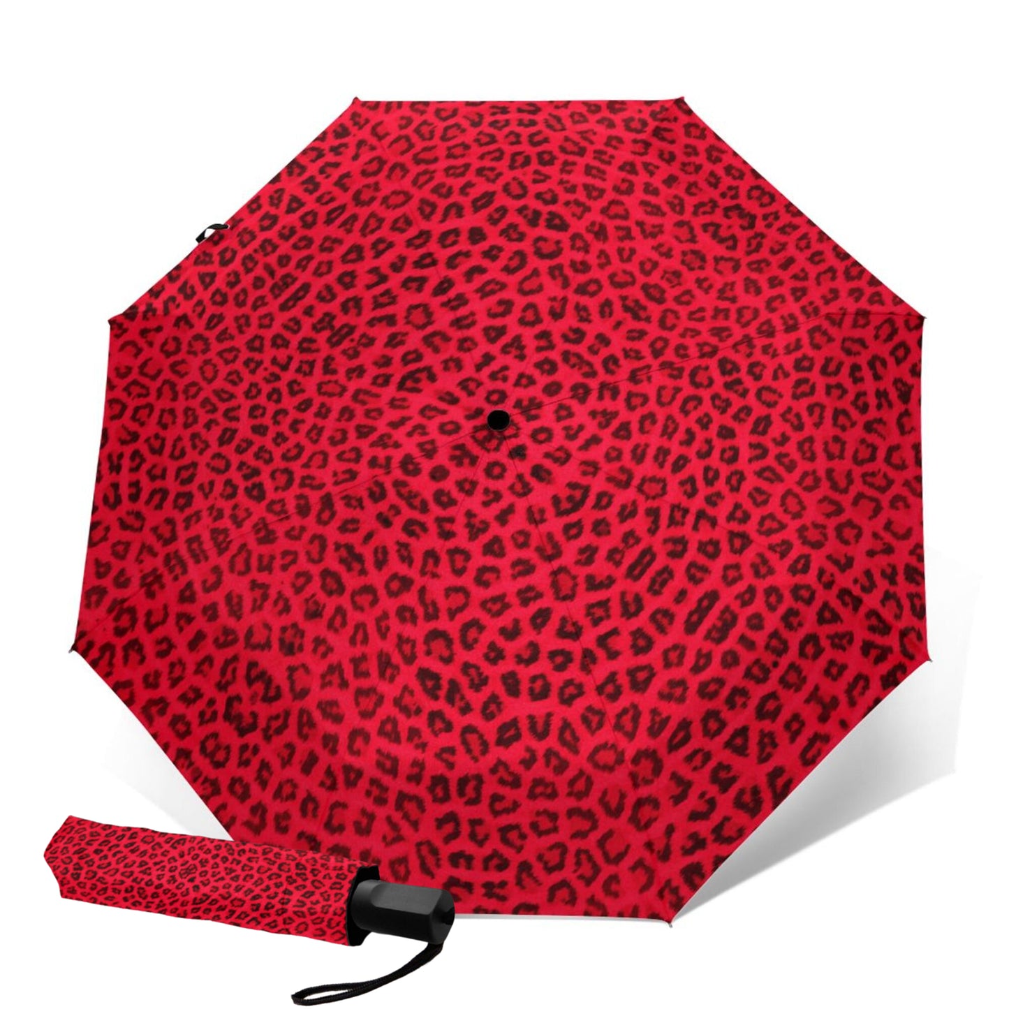 Red Leopard Manual Folding Umbrella