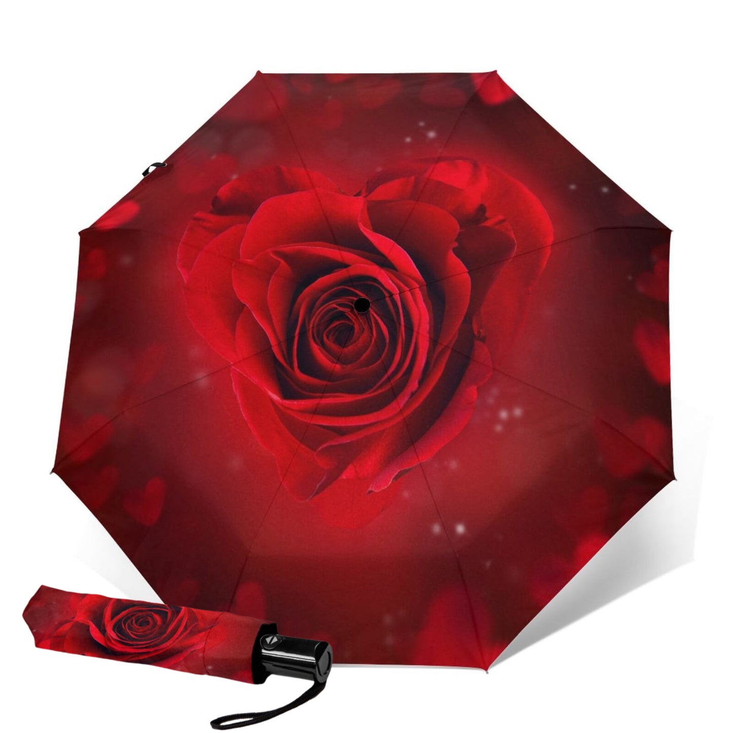 Red Rose Design Compact Umbrella