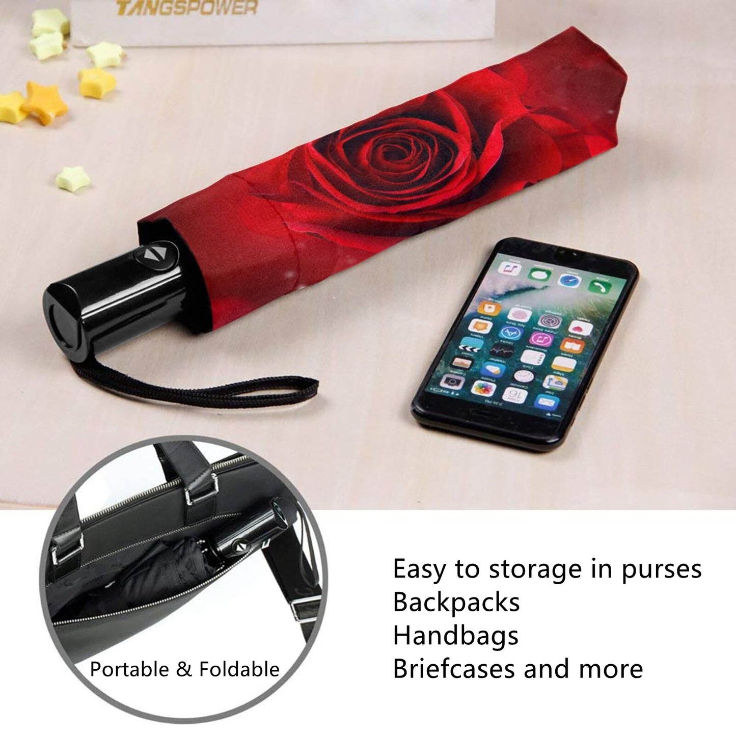 Red Rose Design Compact Umbrella