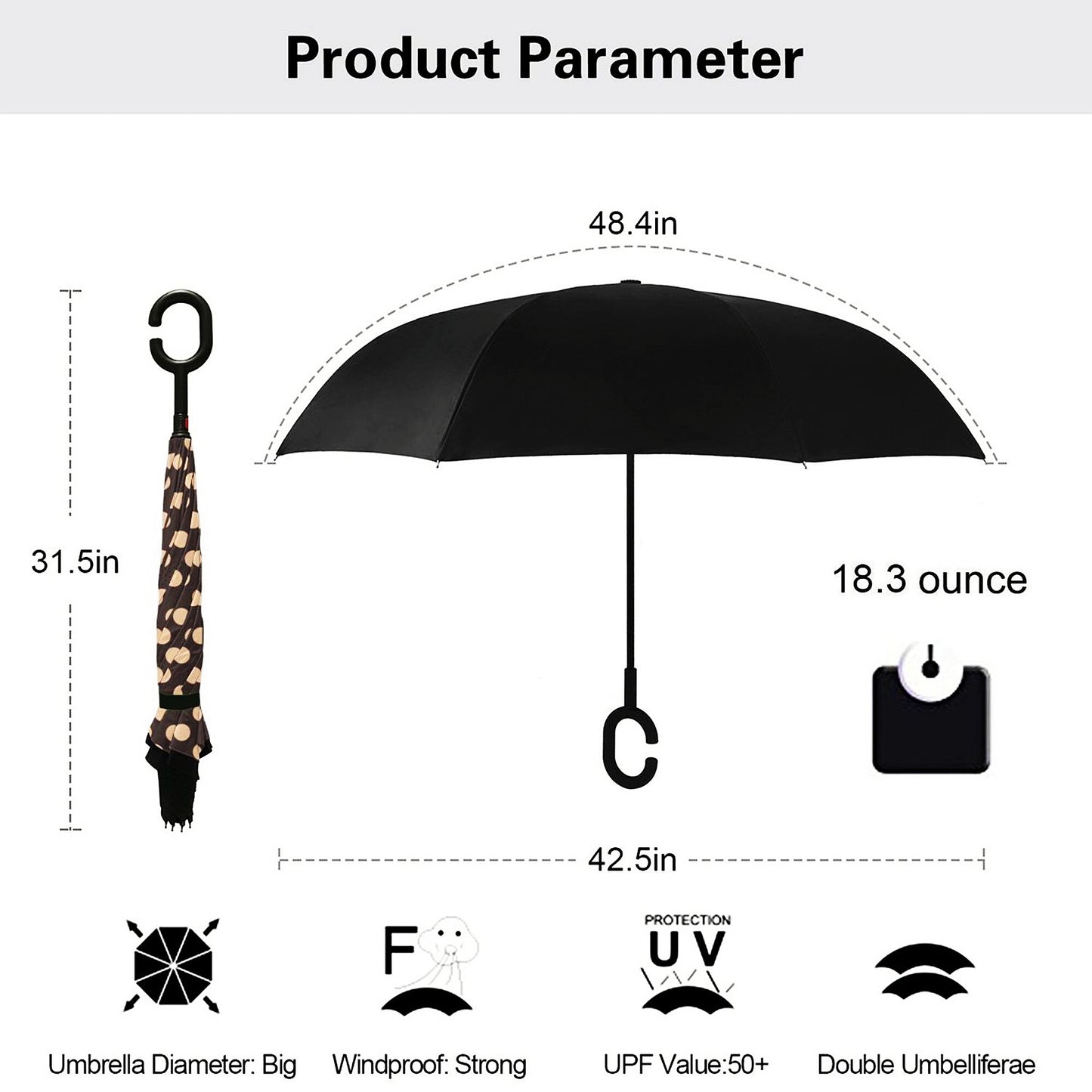 Beige Polka Dots Inverted Umbrella