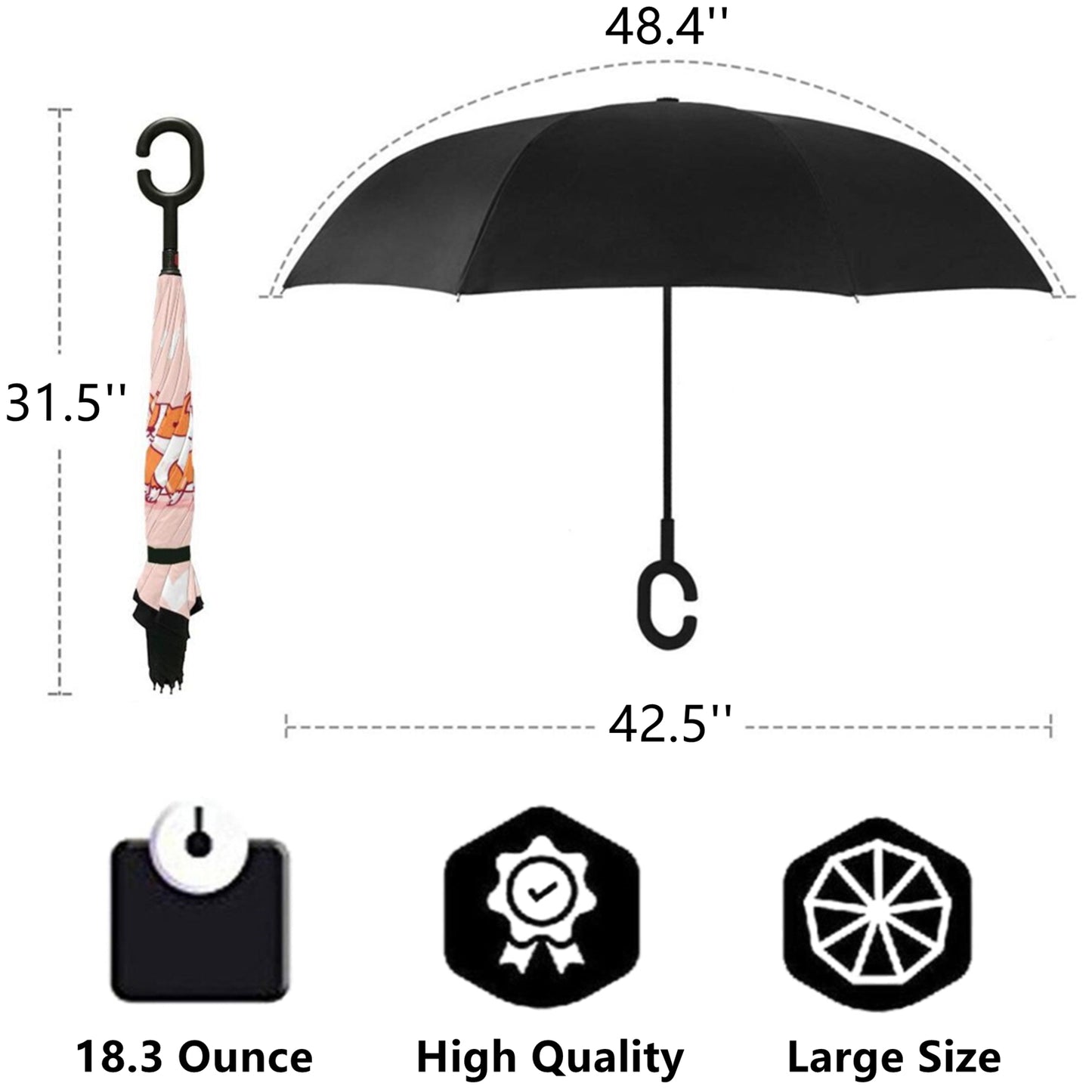 Cute Little Corgi Printed Inverted Umbrella