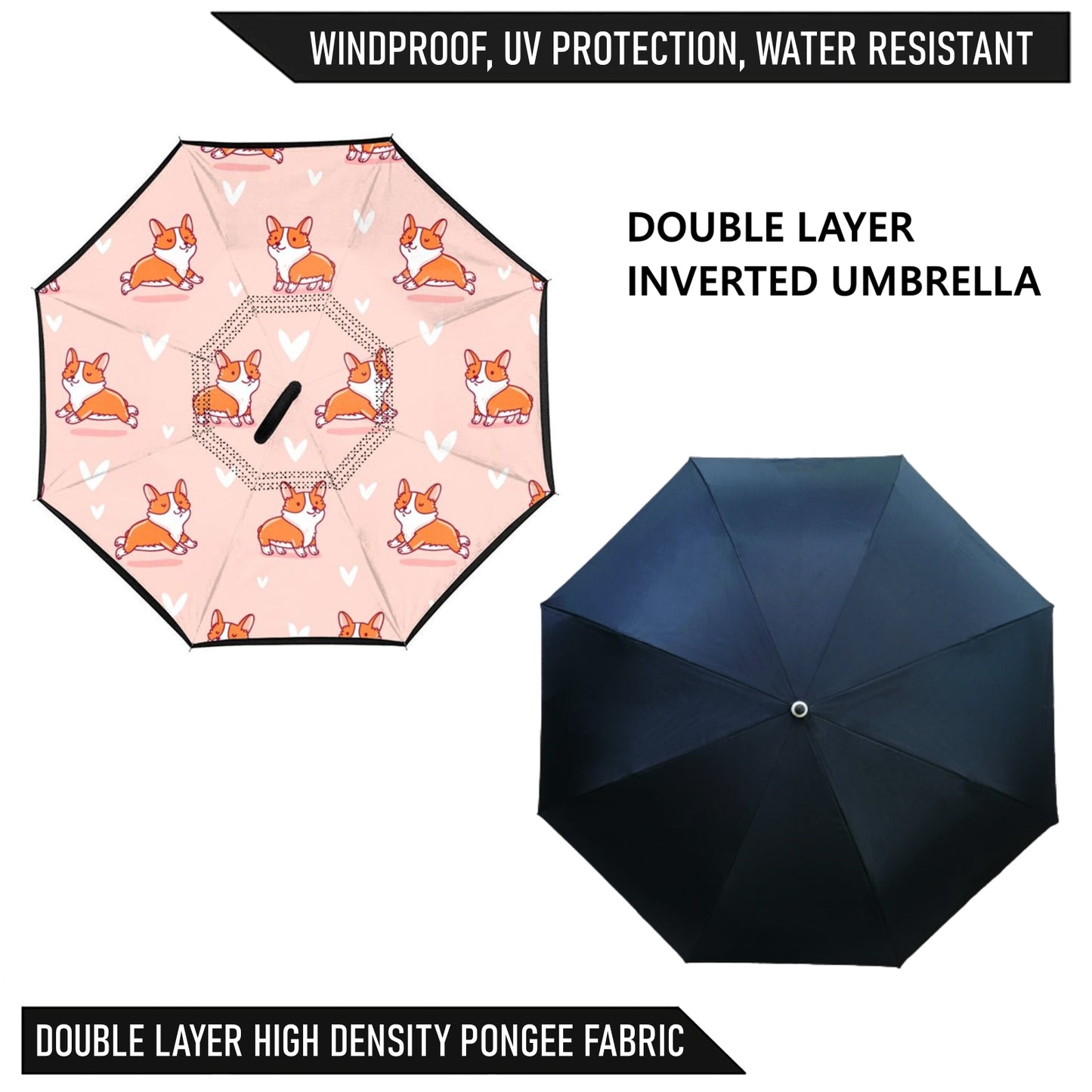 Cute Little Corgi Printed Inverted Umbrella