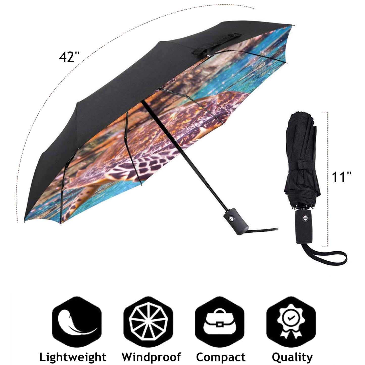 Foldable Umbrella With Sea Turtle Print Inside