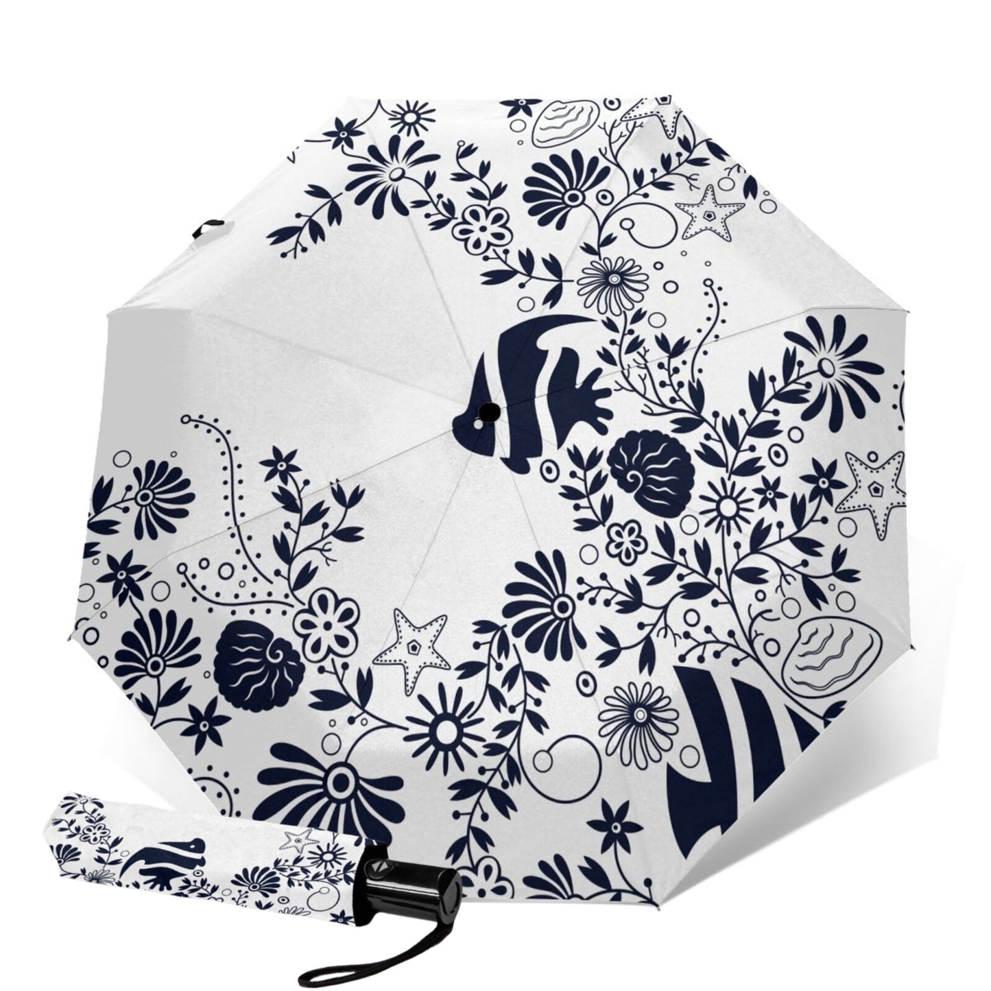 Seaweed And Fish Printed Fold Up Umbrella