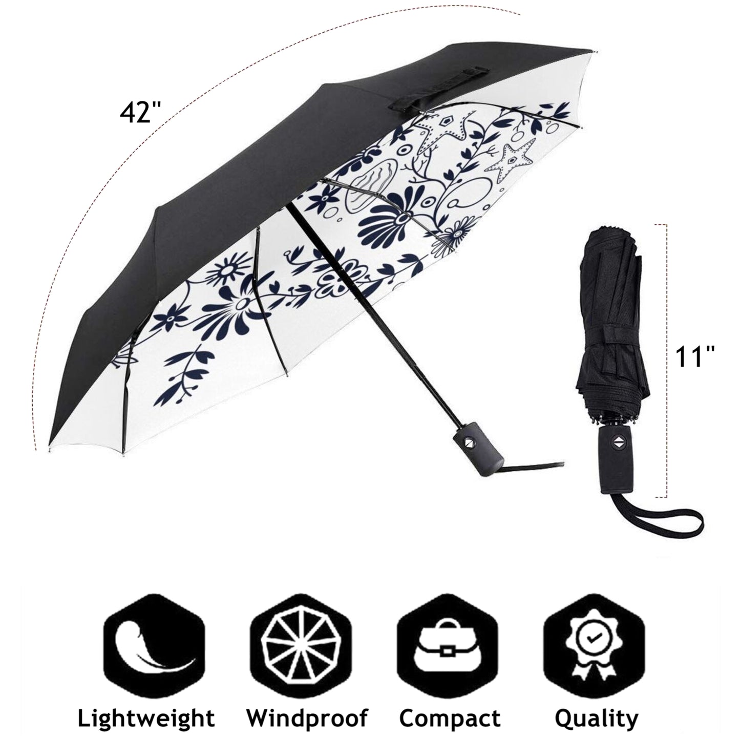 Folding Umbrella With Seaweed And Fish Print Inside