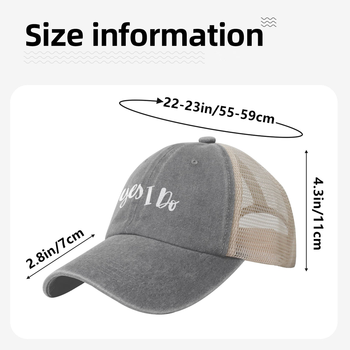 Yes I Do Print Gray Mess Back Baseball Cap