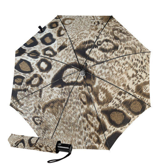 Silver Leopard Print Inside Small Travel Umbrella