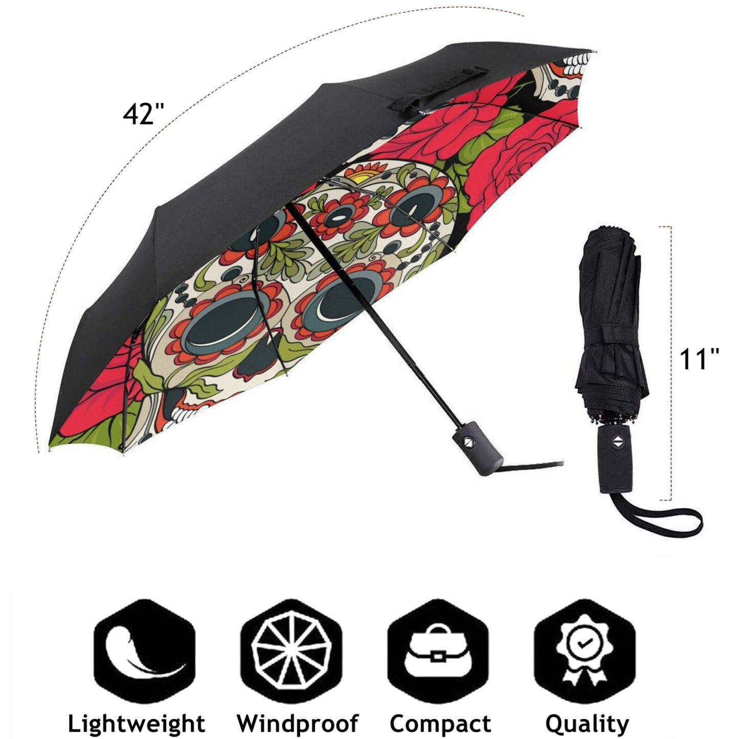 Folding UV Umbrella With Skull Print Inside