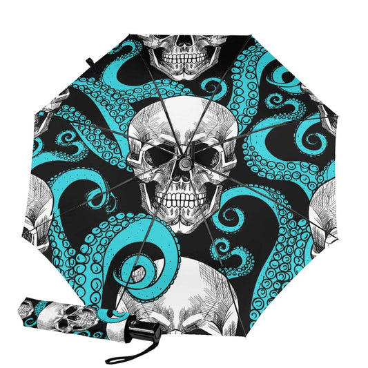 Skull Print Inside Small Foldable Umbrella