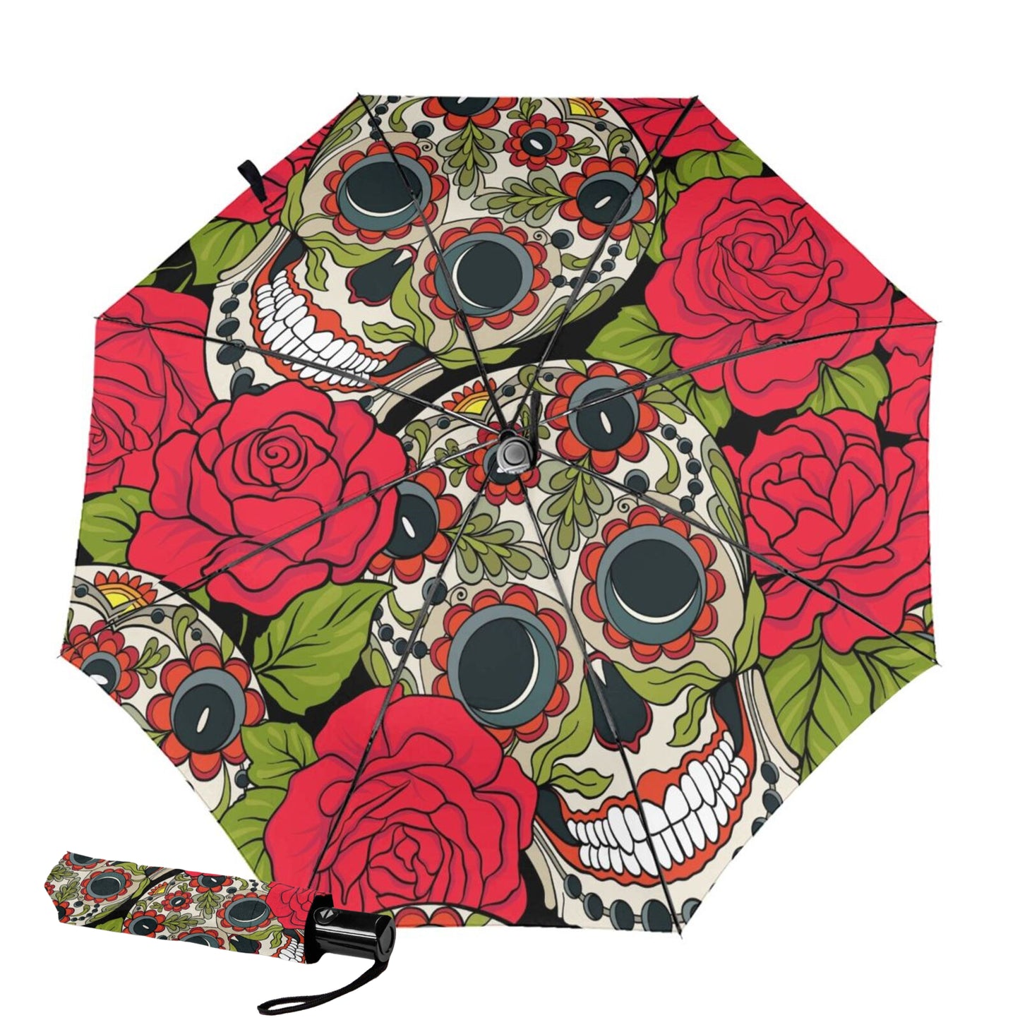 Folding UV Umbrella With Skull Print Inside