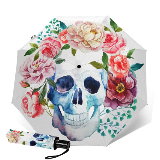 Skull With Flowers Folding Umbrella