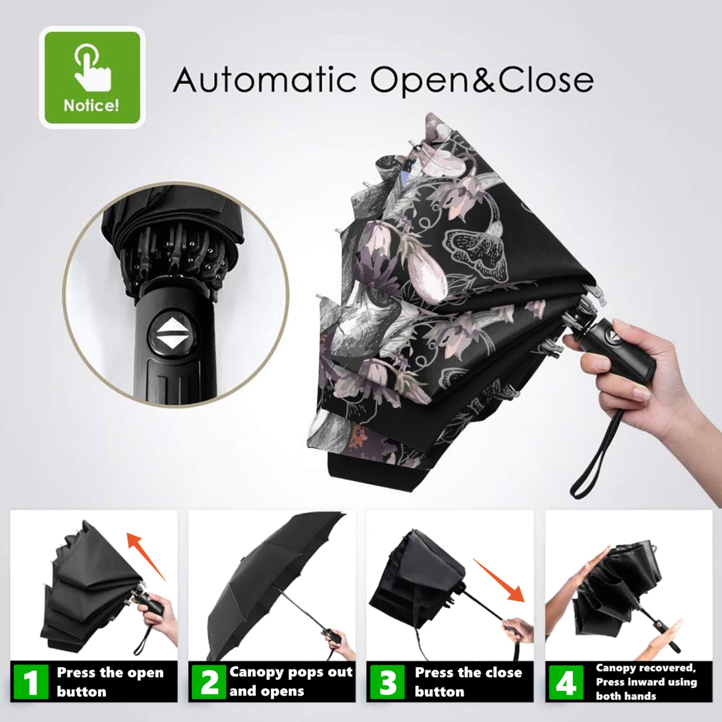 Black Skull Folding Umbrella