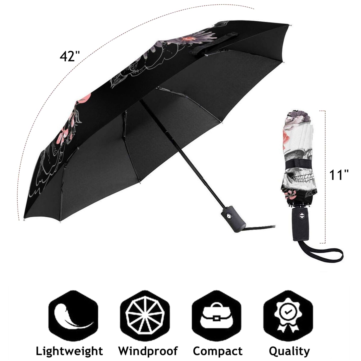 Black Skull Folding Umbrella