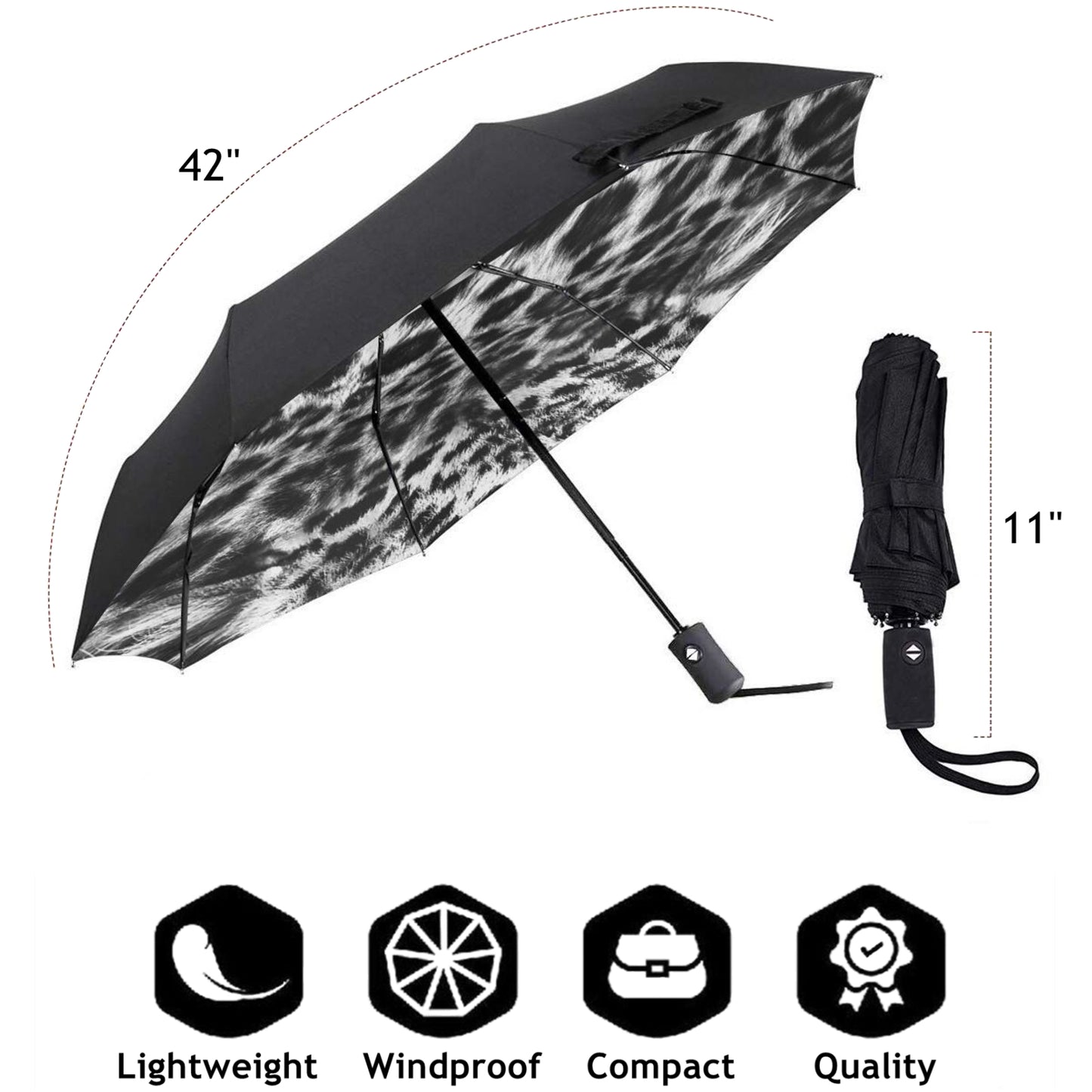 Snow Leopard Design Inside Small Compact Umbrella