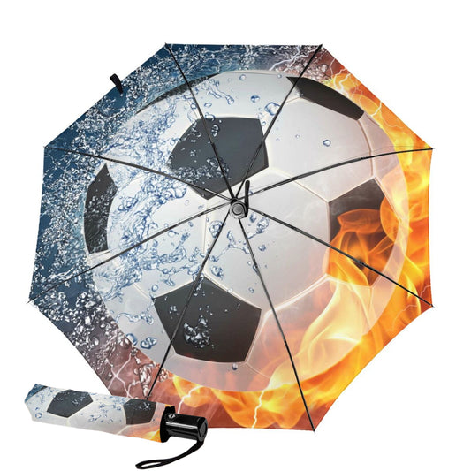 Automatic Compact Umbrella With Soccer Print Inside