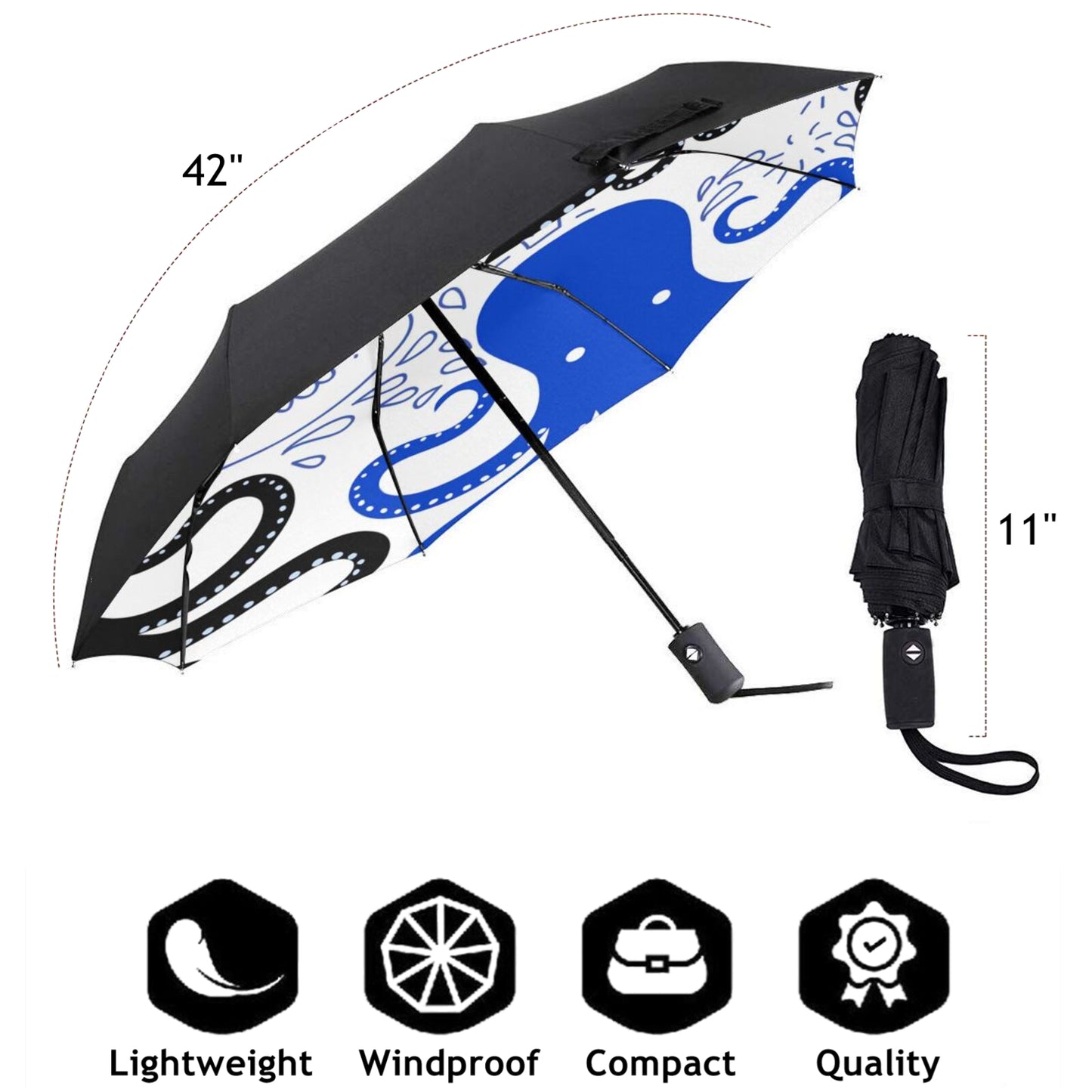 Foldable Umbrella With Octopus Print Inside