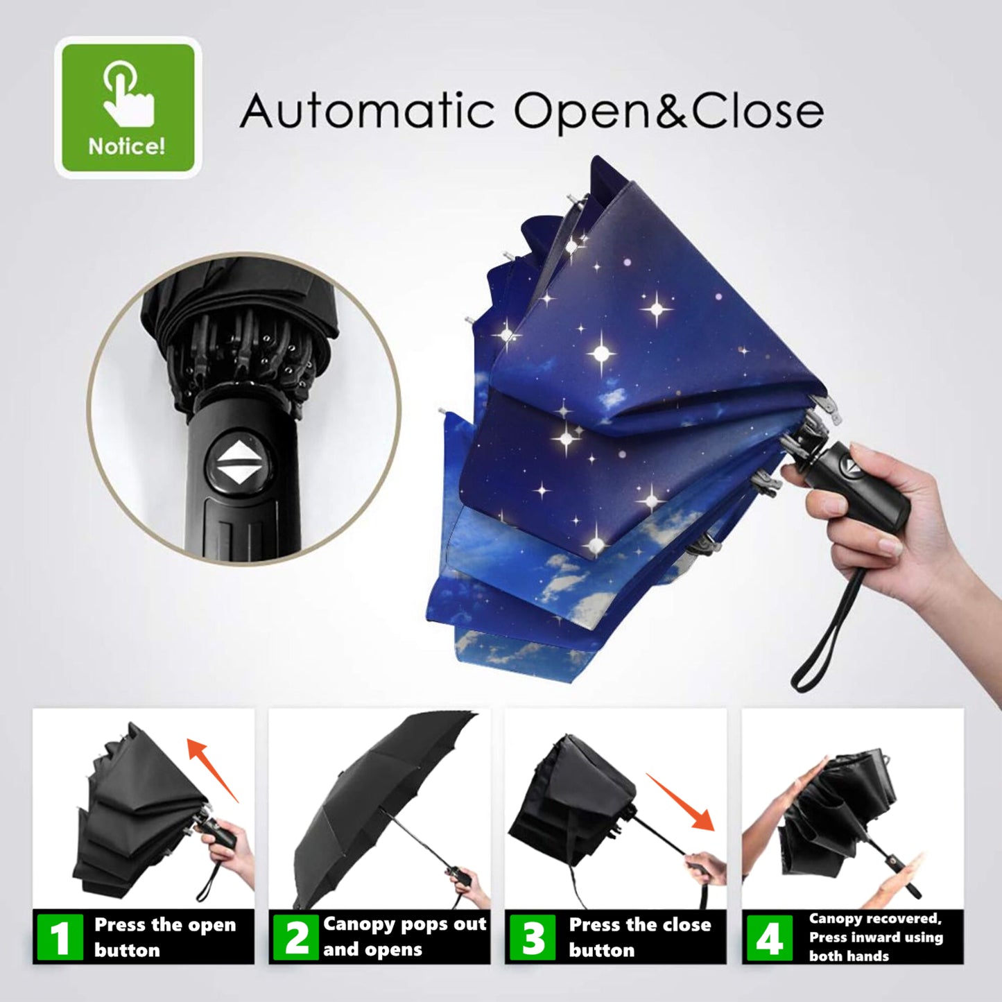 Starry Night Print Automatic Travel Umbrella