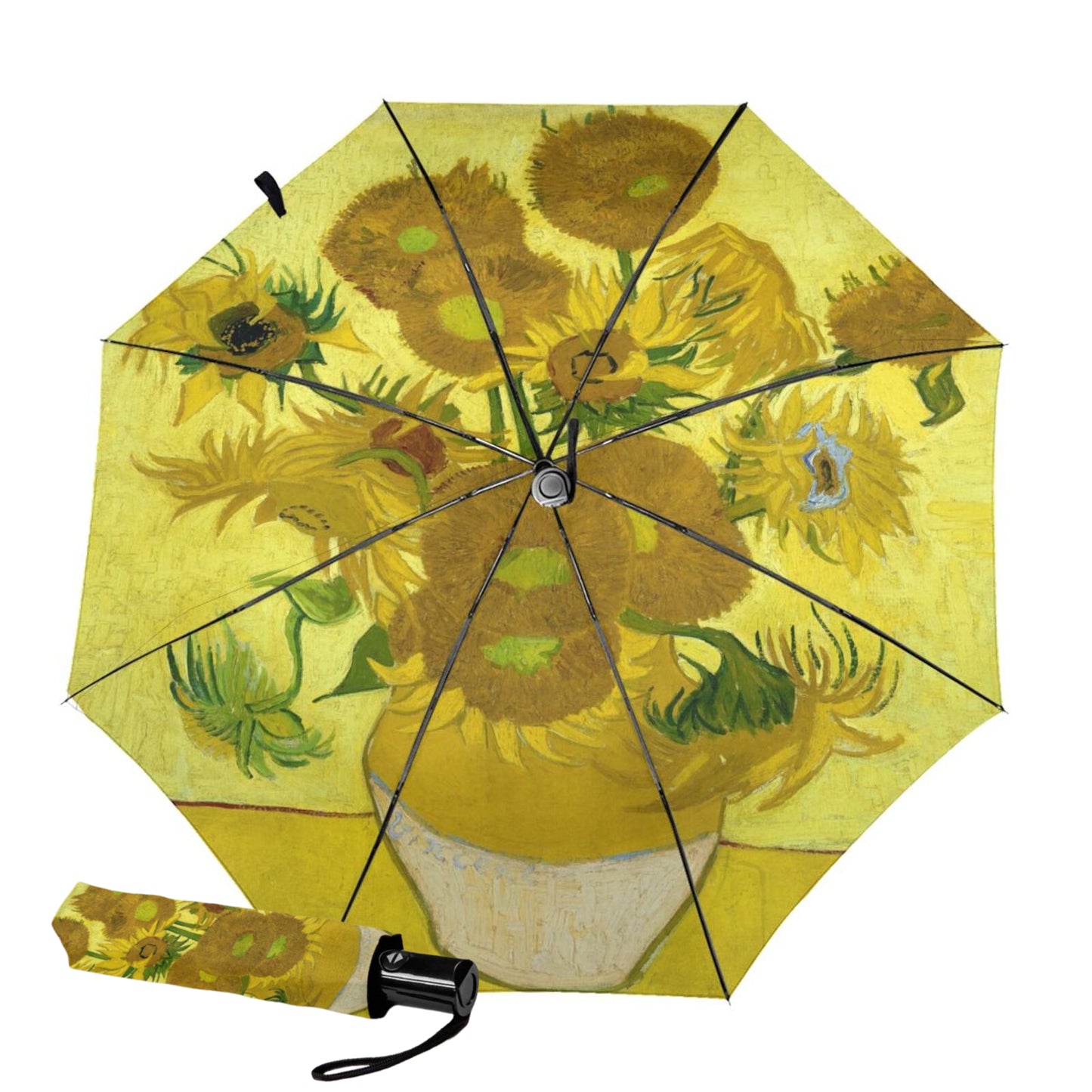 Foldable Umbrella With Sunflower Oil Painting Print Inside