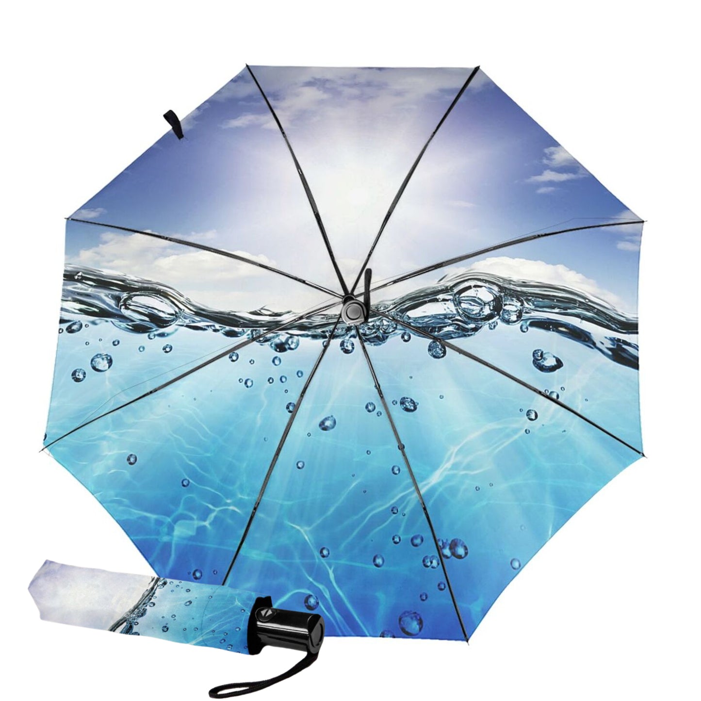 Folding Umbrella With Sunshine And Water Drops Design Inside