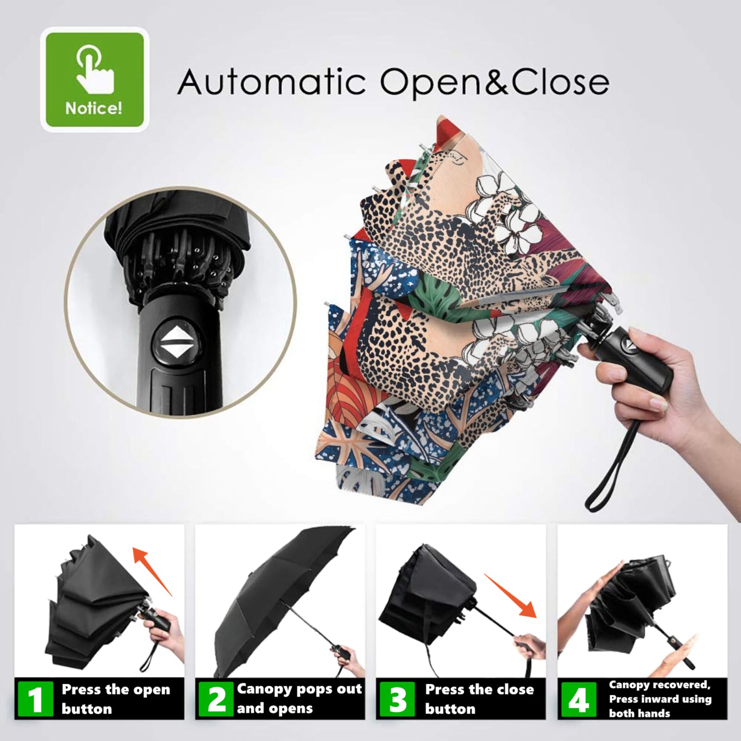 Small Automatic Umbrella With Leopard Design Inside