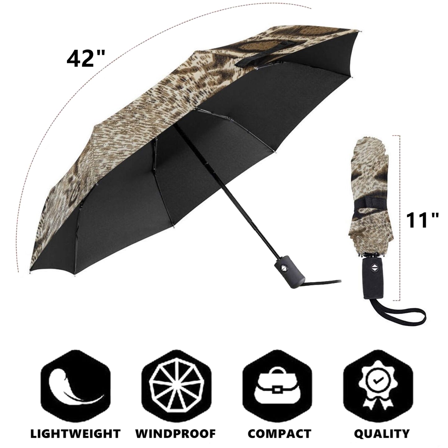 Silver Leopard Folding Umbrella