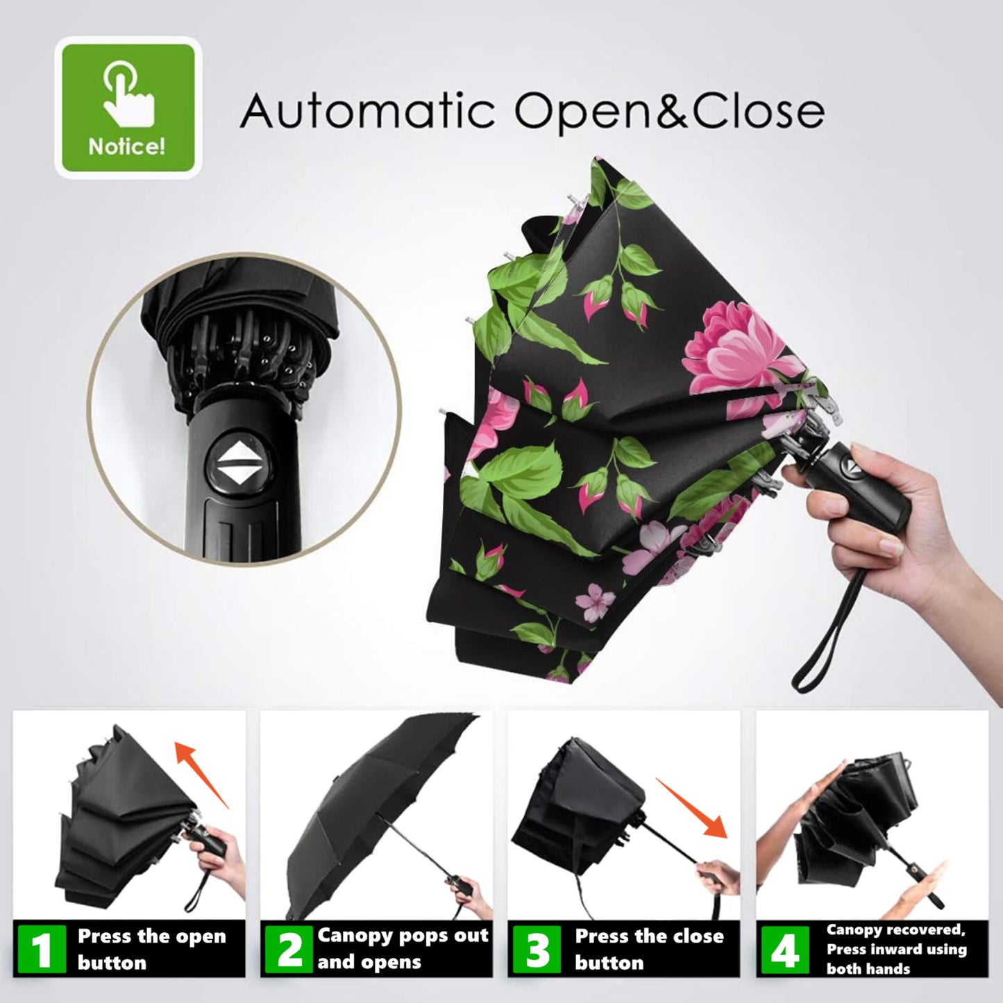 Flower Print Compact Foldable Umbrella