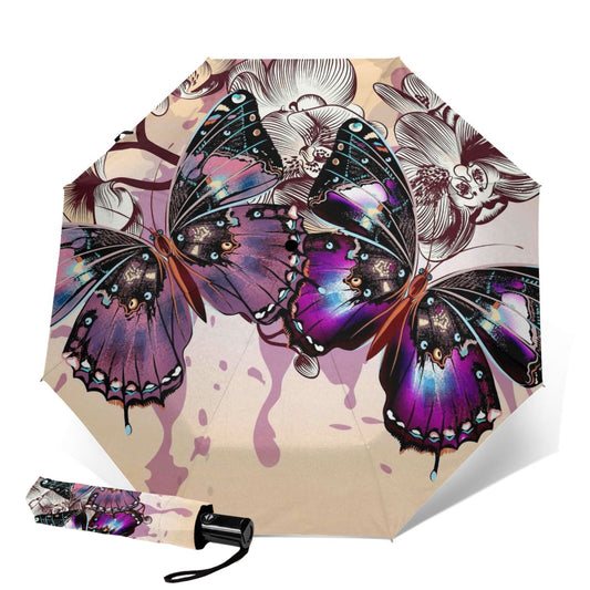 Compact Travel Umbrella Butterfly Design