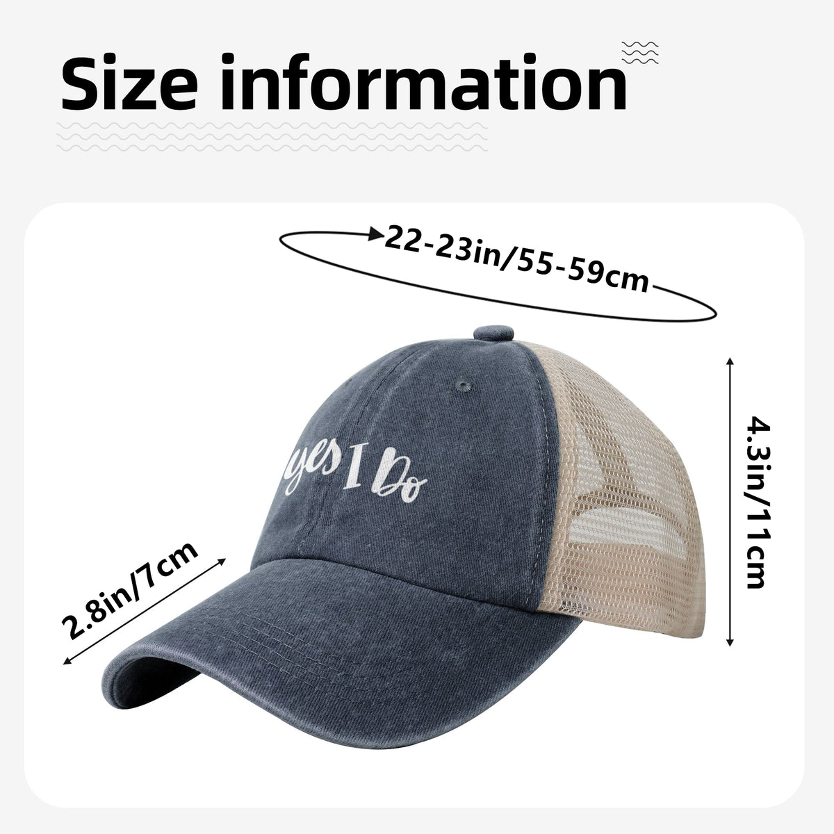 Yes I Do Print Navy Blue Mess Back Baseball Cap