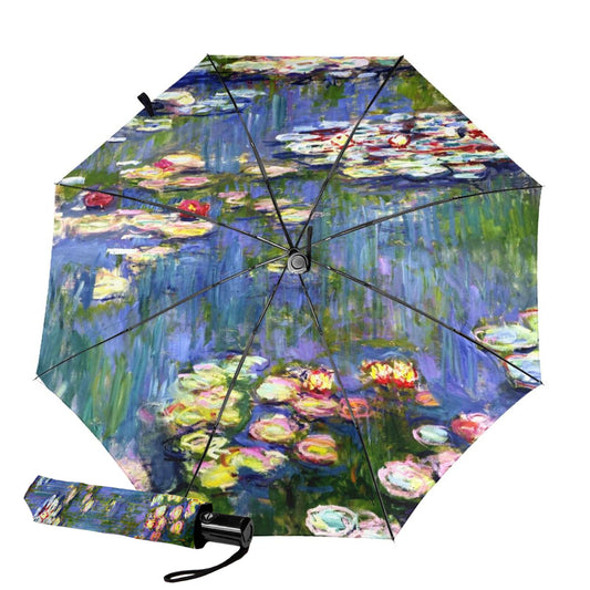 Compact Umbrella With Water Lilies Print Inside