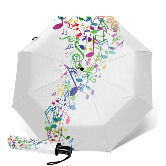 White Compact Umbrella With Music Note