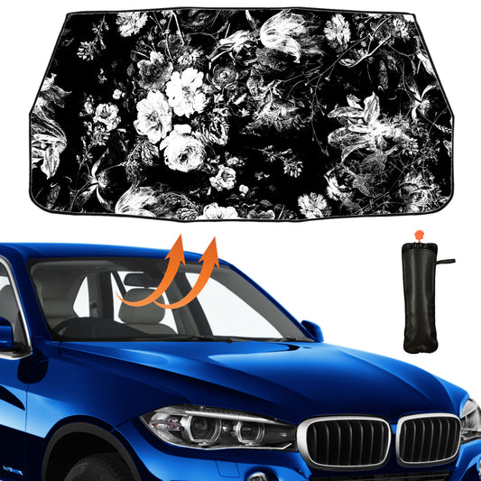 White Floral Design Car Windshield Sun Shade