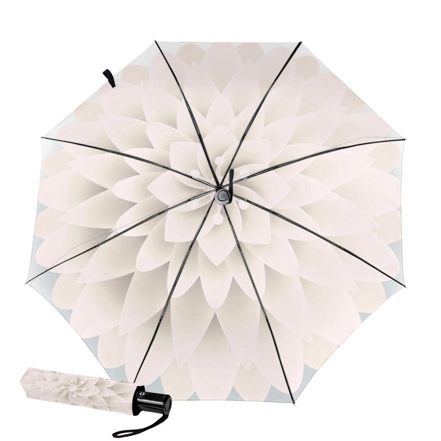 Small Foldable Umbrella With White Flower Design Inside