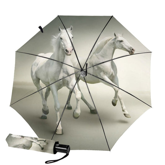 Small Foldable Umbrella With White Horse Print Inside