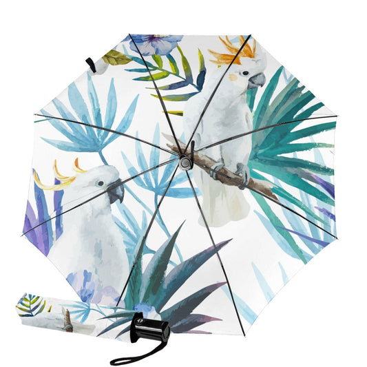 Foldable Umbrella With White Parrot Print Inside