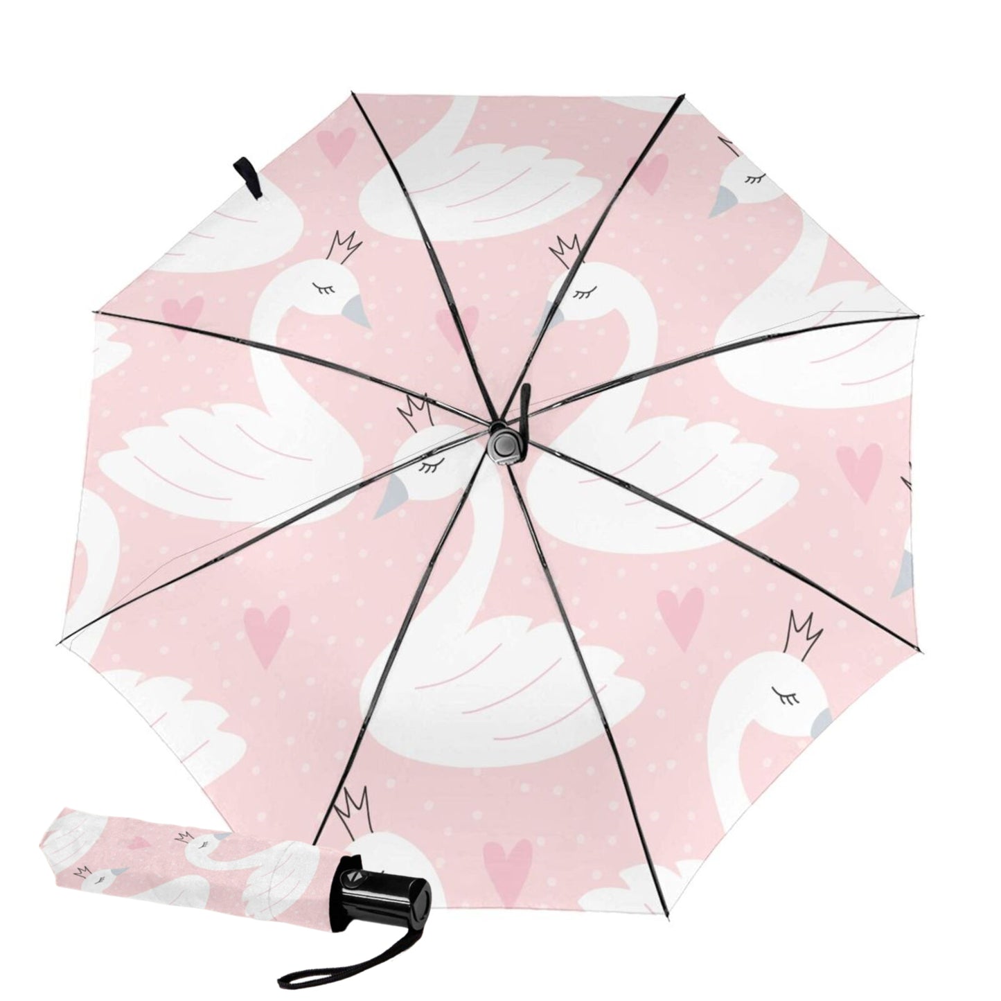 White Swan Print Inside Small Compact Umbrella