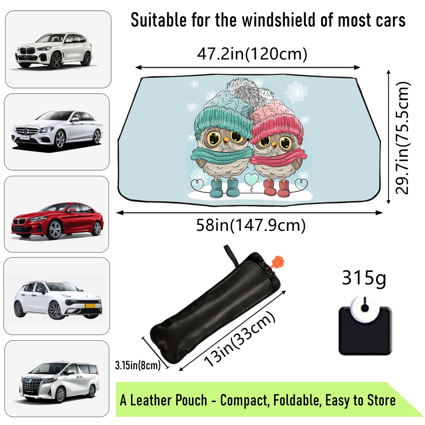 Cute Owl Couple Car Windshield Sun Shade