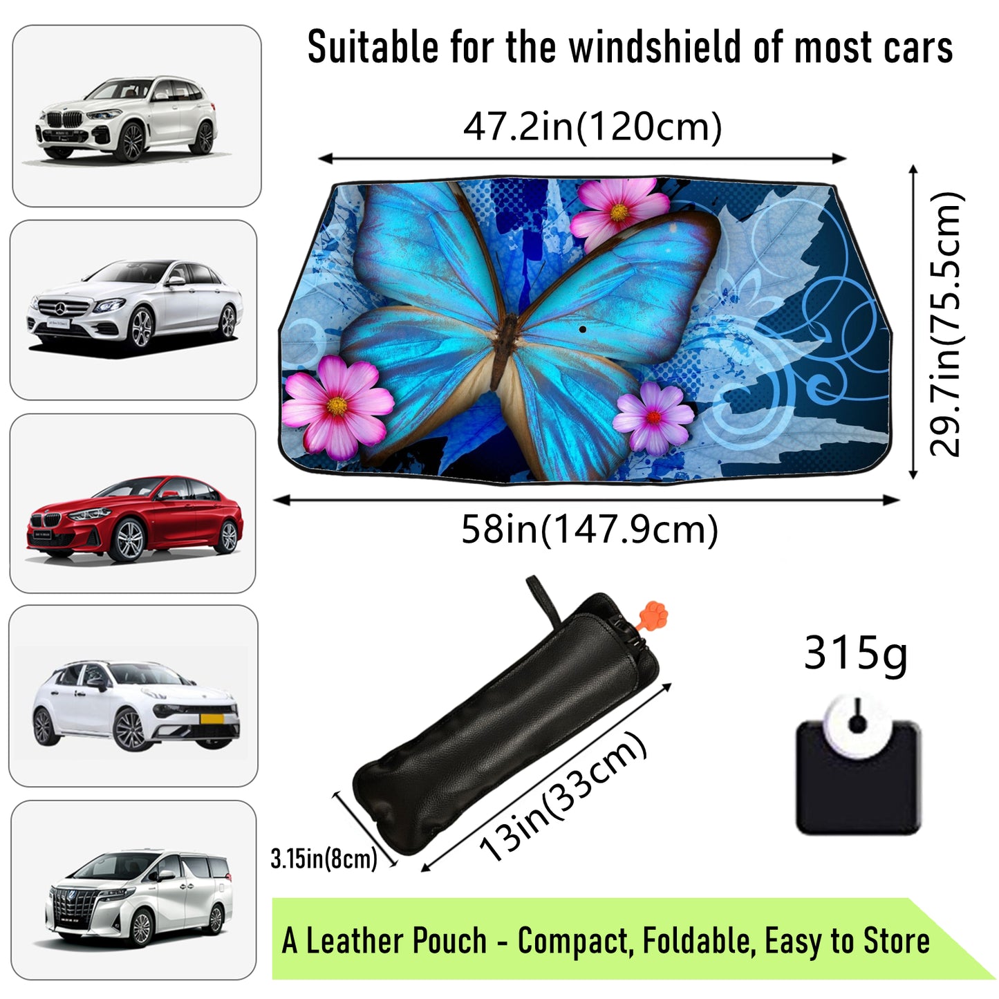 Blue Morpho Butterfly Car Windshield Sun Shade Umbrella