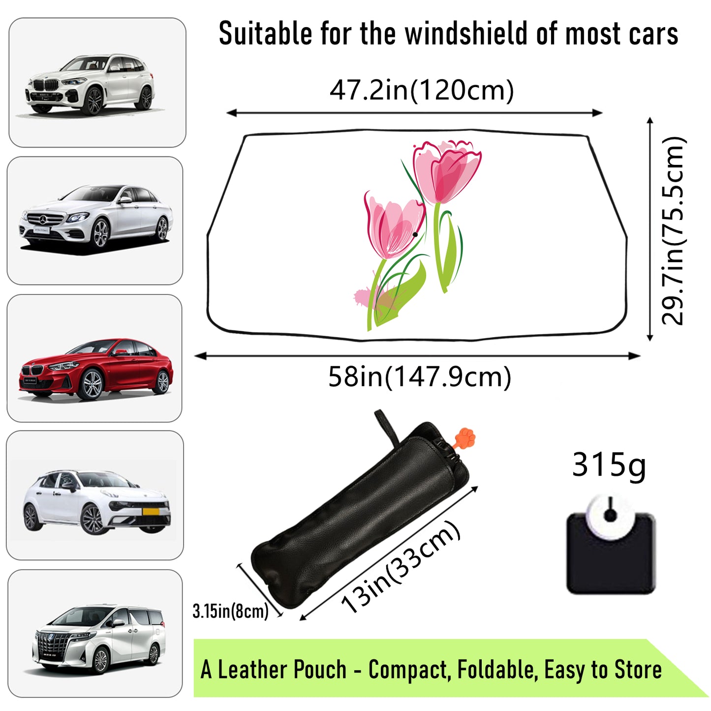 Pink Floral Car Windshield Sun Shade Umbrella