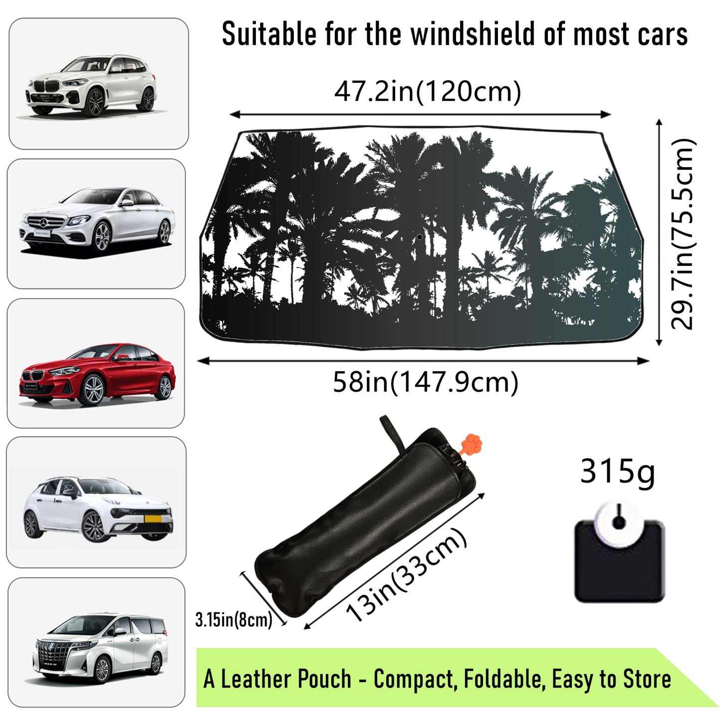 Palm Tree Printed Car Sunshade Umbrella